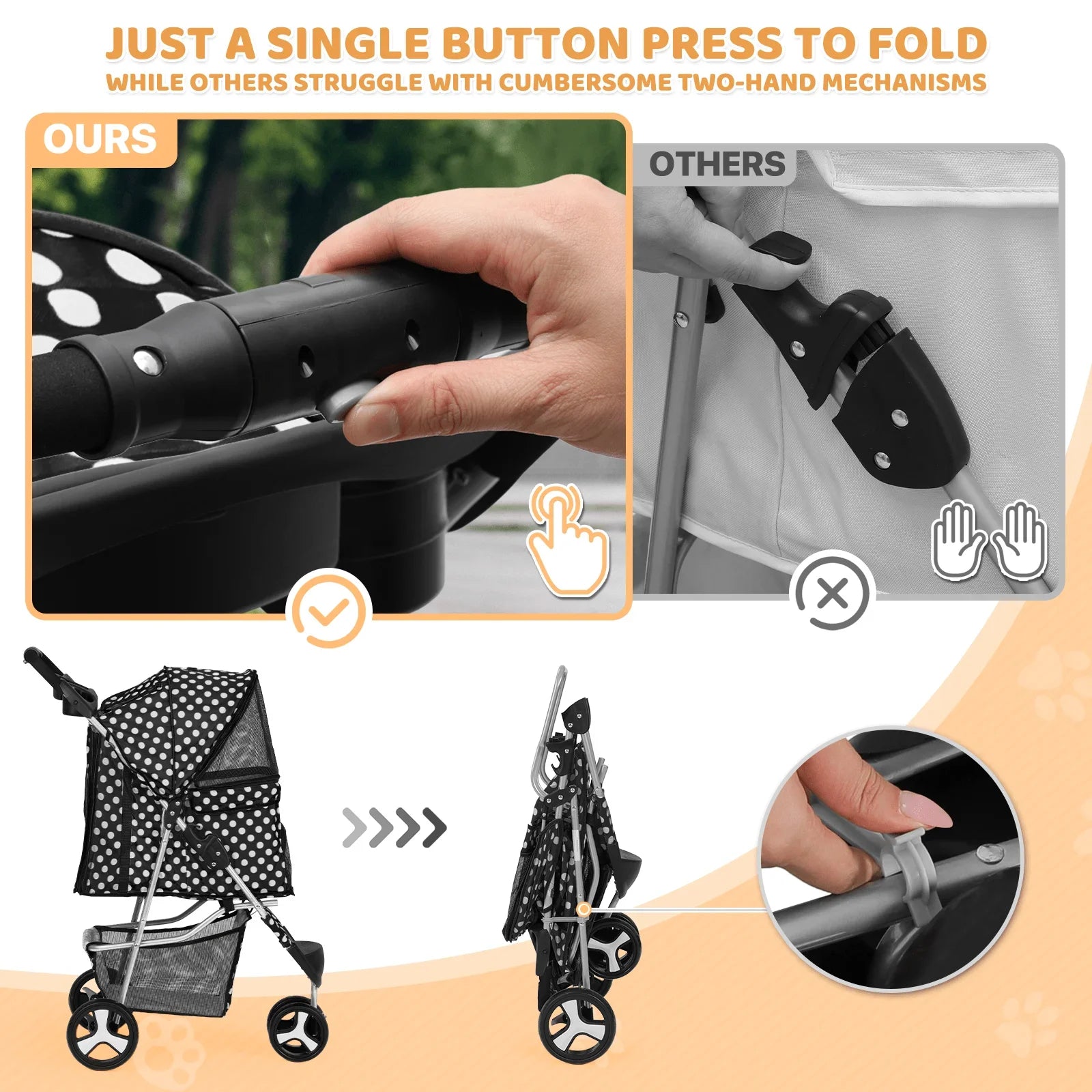 Magshion Foldable 3-Wheel Pet Jogger Stroller with Storage Basket & Cup Holder