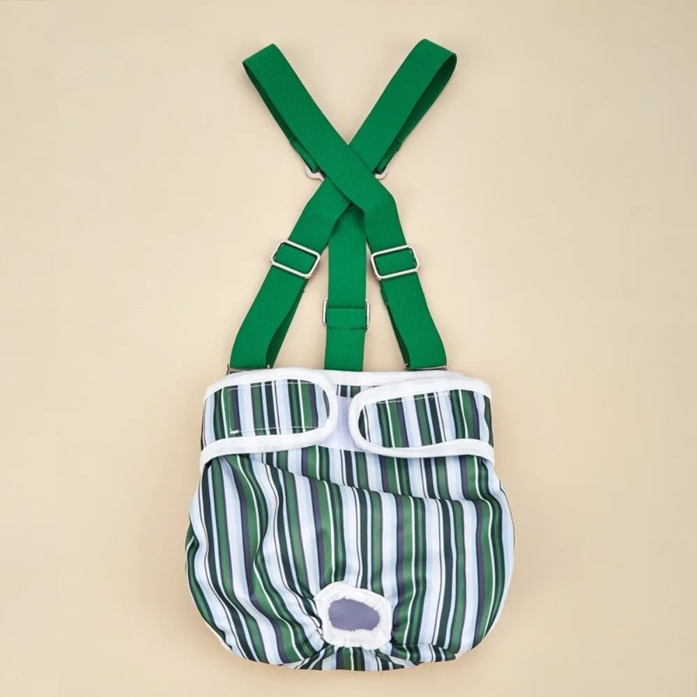 Washable Female Dog Diaper with Suspenders (Striped, Breathable)