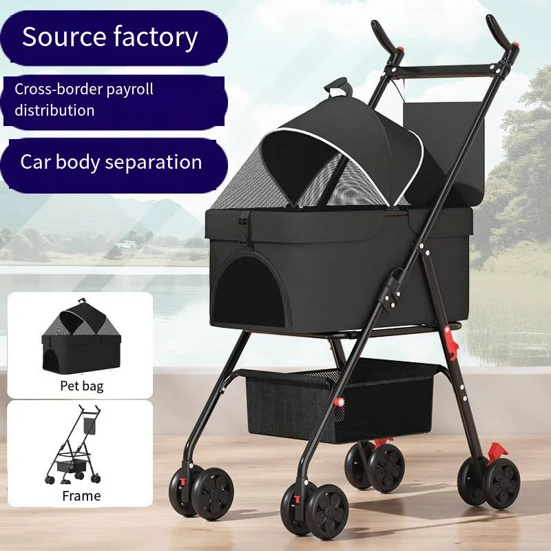 Detachable Pet Cart & Dog Bed — Lightweight Foldable Cat Bag Outdoor Cart for Small Pets