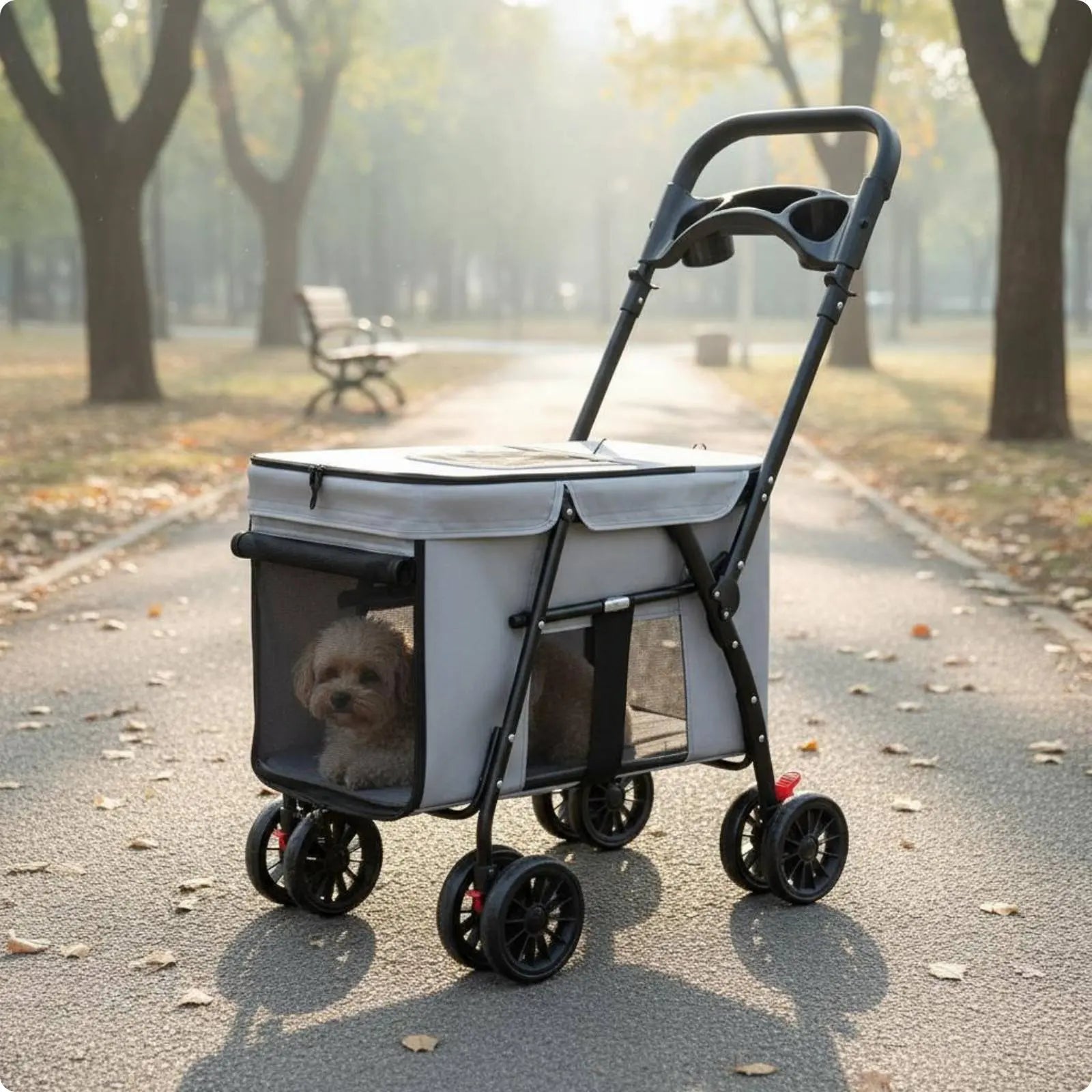 Collapsible Lightweight Pet Stroller with Rear Brakes — Easy-Access Cat & Dog Stroller for Walks & Outdoor