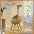 Dinosaur Rattan Cat Tree with Sisal Scratching Post