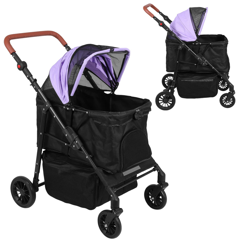 Foldable Pet Jogger Stroller with Reflective Strip & Adjustable Handle — Max 33 lbs