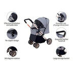 Foldable Pet Stroller Cart with Changeable Handle Configuration for Cats
