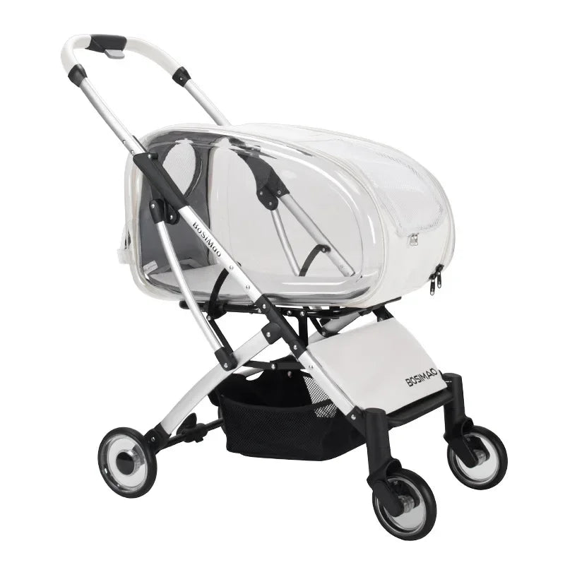 Transparent-Panel Foldable Pet Stroller for Small & Medium Dogs