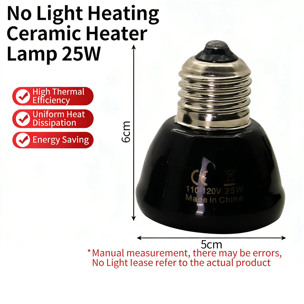 Ceramic Infrared Heat Lamp — No-Light Nighttime Heat for Lizards & Snakes, 25W-100W