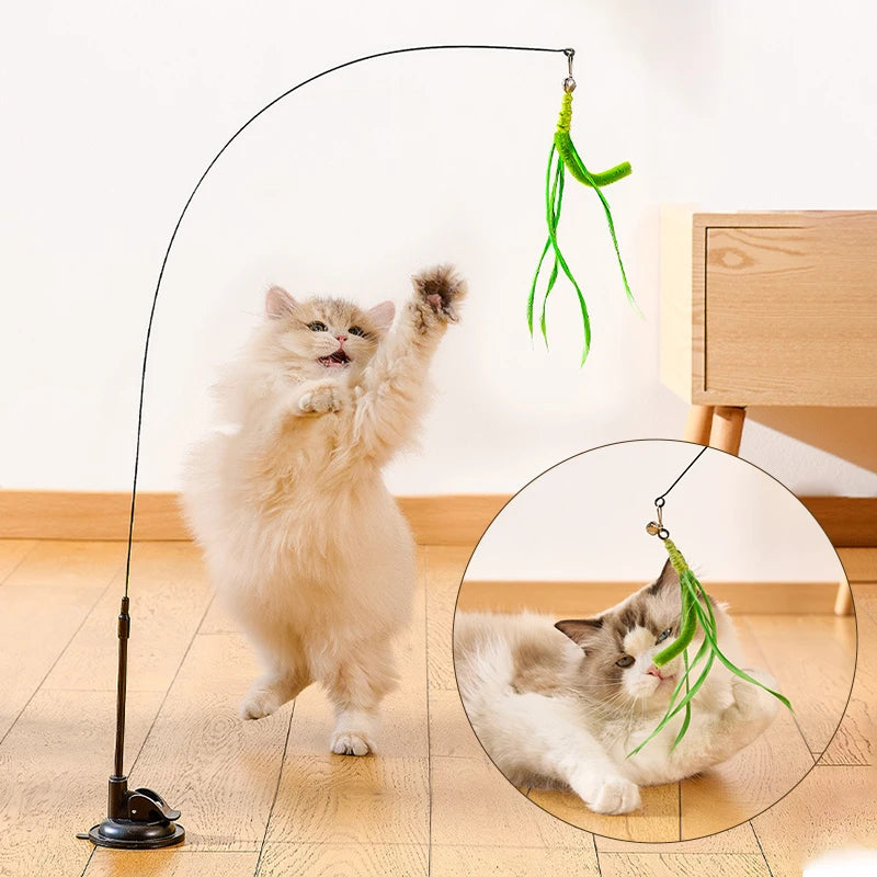Suction Cup Dogtail Grass Teaser — Hands-Free & Handheld Cat Wand