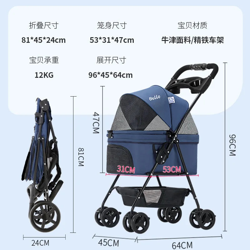 Bello SP02 Foldable Pet Stroller (Lightweight, Medium Dogs, 4 Colors)
