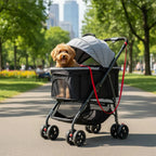 Foldable Pet Transport Stroller with Full-Rotation Wheels & Detachable Carrier — Lightweight Dog & Cat Carriage with Storage