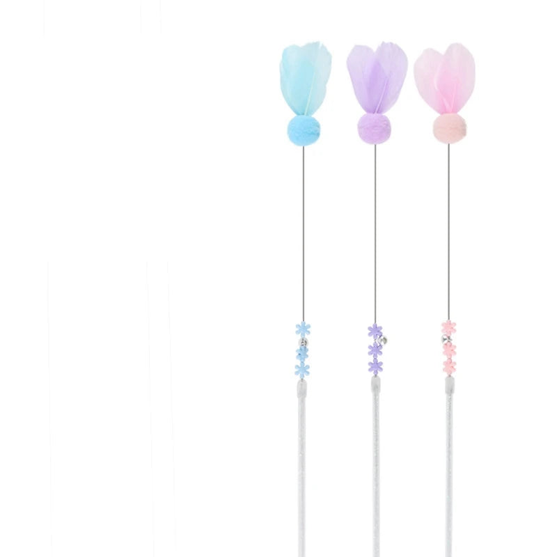 Gradient Feather Cat Teaser Wand — Colorful Interactive Rod Stick (1–50 Pack)