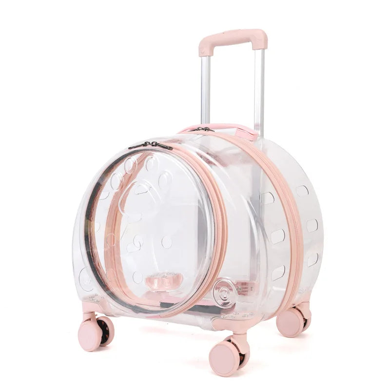 Pet Carrier Universal Wheel Rolling Cat Carrier Clear Trolley Case Large Capacity Pet Carrier Breathable Pet Travel Bag Fashion