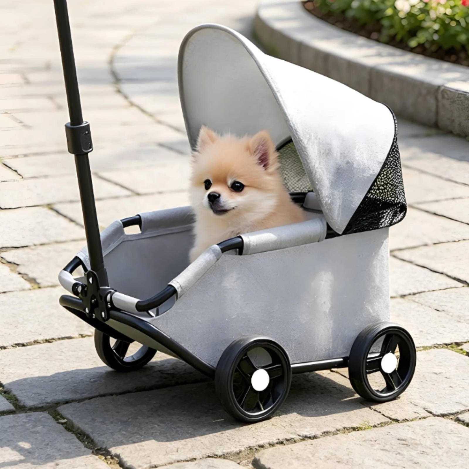 Lightweight Easy-Fold Pet Stroller with Telescoping Handle for Small Pets