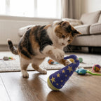 Turkey Feather Cat Tumbler Toy — Self-Righting Wood Base with Teeth-Cleaning Texture