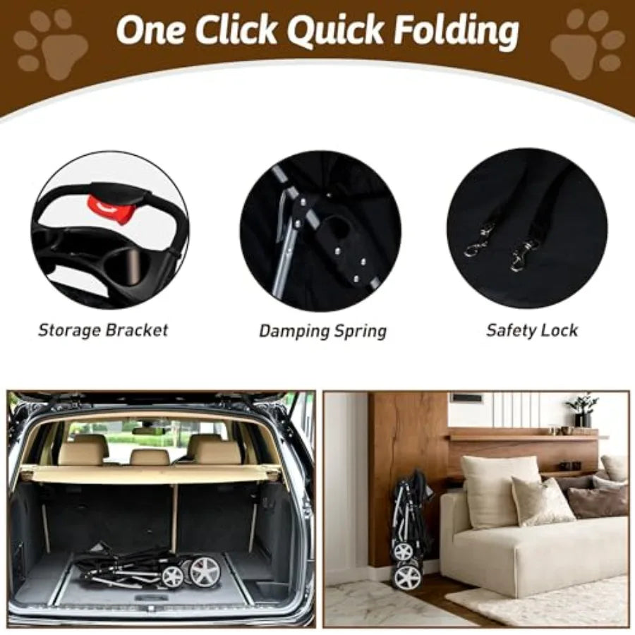 4-Wheel Foldable Pet Stroller with Cup Holder & Storage for Small & Medium Dogs & Cats — Jogger Travel Cart