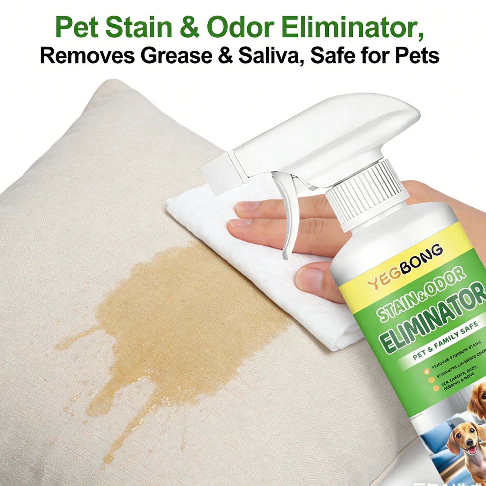 Pet Stain & Odor Remover Spray — Dissolves Stubborn Urine Stains, 120ml