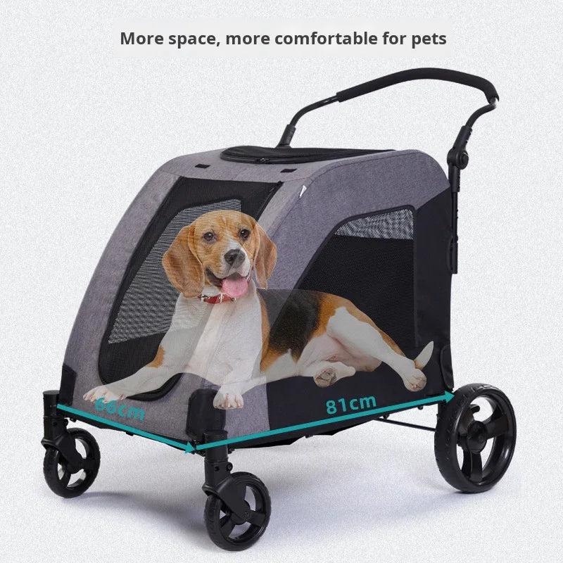 Heavy-Duty XL Dog Stroller Cart — 60 kg / 132 lbs Capacity Folding Wagon Pram for Large & Giant Dogs