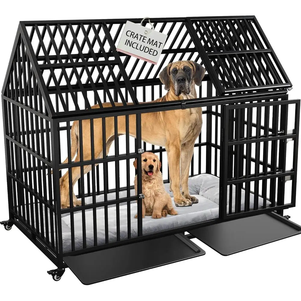 XL Dog Crate with Rooftop & Lockable Wheels (54in)