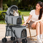 Double Pet Stroller with Detachable Carrier & Braking Wheels up to 30 lbs