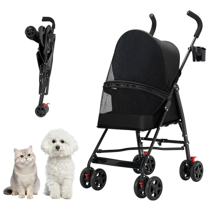 Cool Mesh All-Road Pet Stroller with Removable Liner & Safety Tether