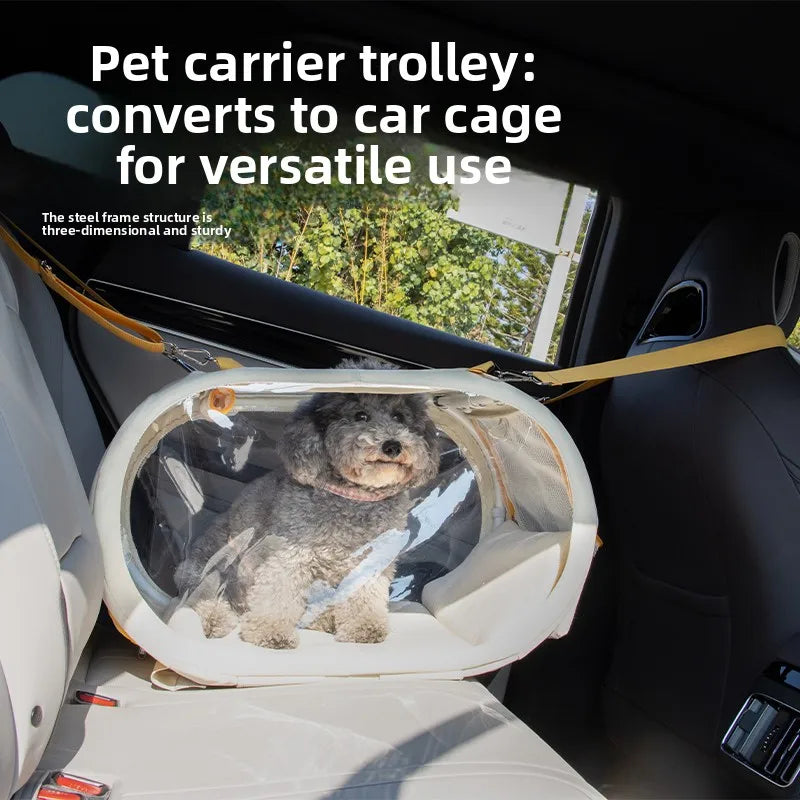 Transparent Foldable Pet Carry-On Suitcase Trolley for Cats & Dogs