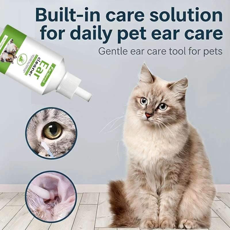 Natural Herbal Pet Ear Wash — Gentle 60ml Cleaning Fluid for Dogs & Cats