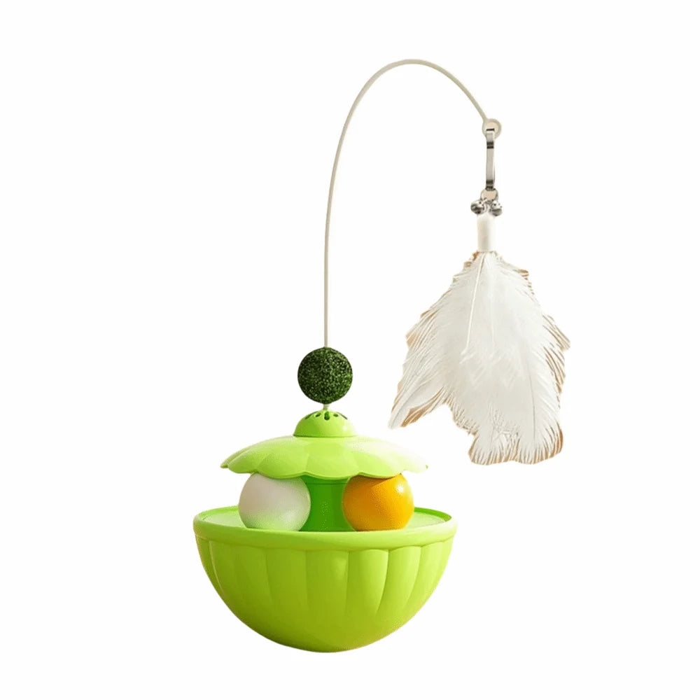 Feather Teaser Pole with Bells & Treat Dispenser — Indoor Cat Exercise Toy