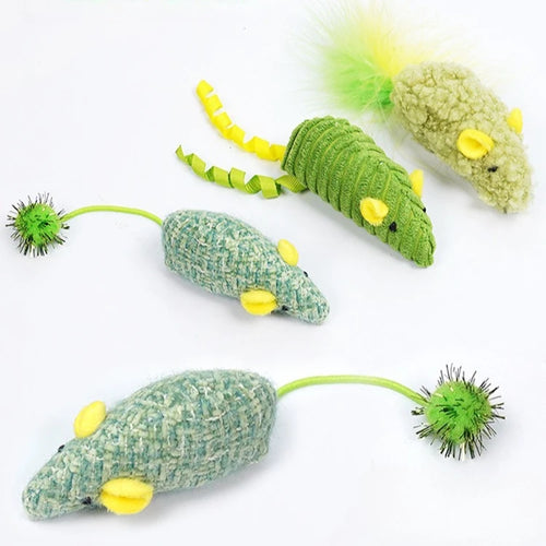 3-Pack Squeaky Catnip Mouse Toys — Rattling Plush Mice for Cats