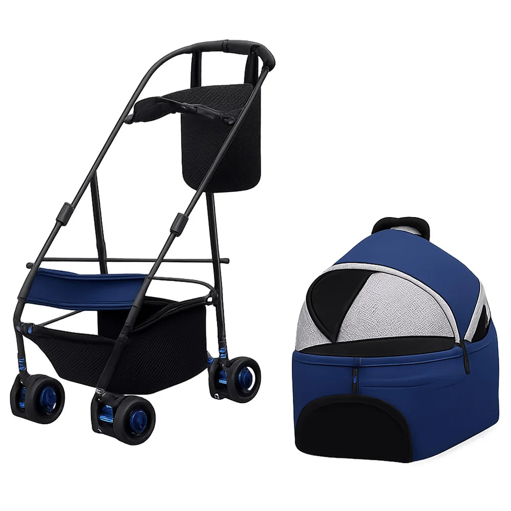 Foldable Pet Stroller with Detachable Carrier, 360° Wheels & Mesh Windows for Dogs/Cats, Lightweight Travel Cart