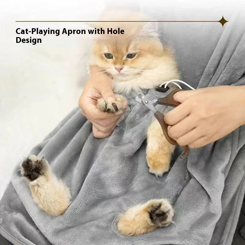 Anti-Fur Cat Grooming Apron with Kangaroo Pocket — Durable Wearable Smock for Cat Lovers