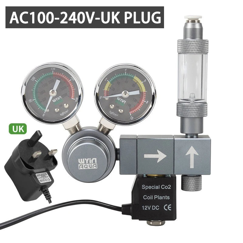 Aquarium CO2 Pressure Regulator with Solenoid Valve (Bubble Meter, Quick-Connect)