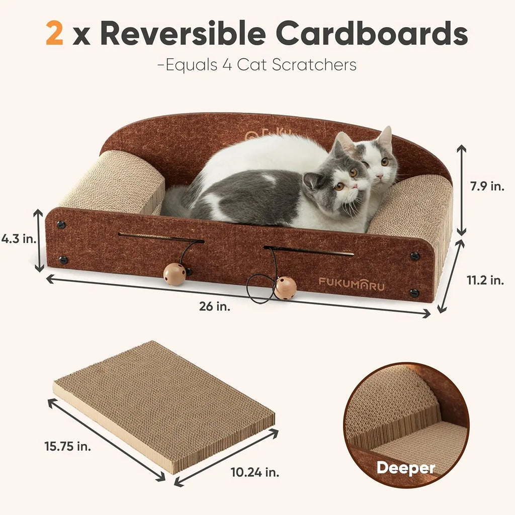 26in Cat Scratcher Lounger with Reversible Pads & Toys