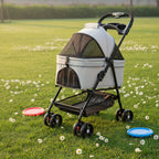 Foldable 4-Wheel Eco-Friendly All-Season Pet Stroller with Oxford & Metal Frame — Up to 37 lbs