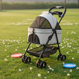 Foldable 4-Wheel Lightweight Eco-Friendly All-Season Pet Stroller Oxford Metal Frame Portable For Small Medium Pets 17kg Maximum