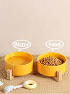 Elevated Ceramic Pet Bowl with Wood Stand