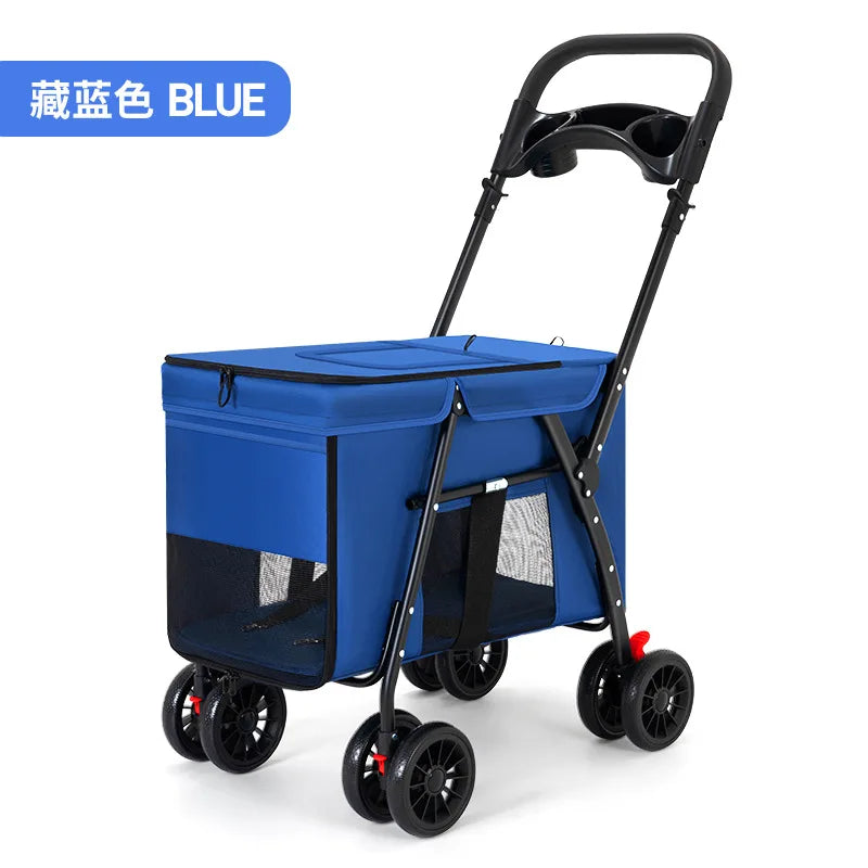 All-Terrain Pet Stroller Pram for 2 Small Dogs & Cats Up to 30 lbs — Foldable with Storage Basket & Cup Holder