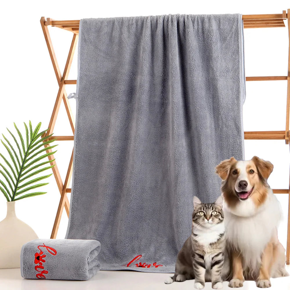 Quick-Drying Pet Bath Towels — Soft Fiber, 60x105cm