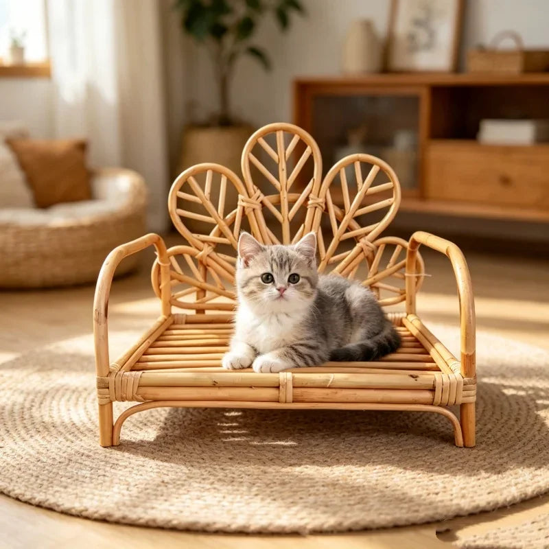 Handwoven Rattan Cat Sofa Bed & Photo Prop