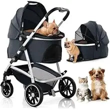 3-in-1 Lightweight Aluminum 4-Wheel Foldable Pet Stroller — Multifunction Travel System for Dogs & Cats