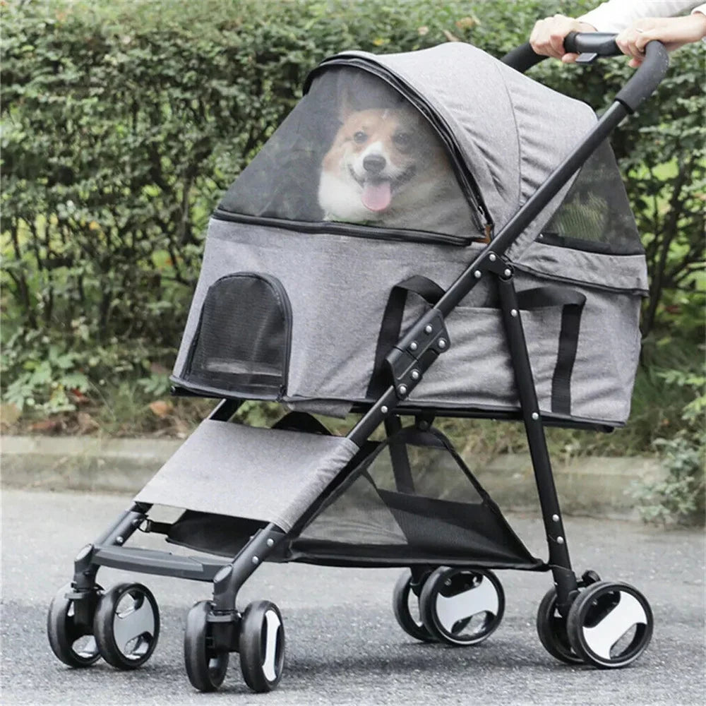 4-Wheel Pet Pram Buggy & Jogger Stroller with Rain Cover for Dogs & Cats