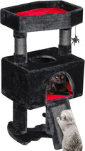 Gothic Cat Tree Tower with Coffin Bed, 33.6in, Black & Red
