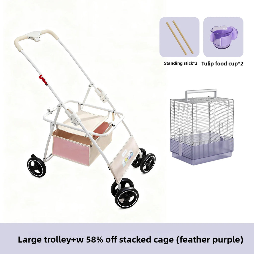 Foldable Lightweight Pet Stroller with Storage Space for Parrots, Dogs & Cats — Portable Outdoor Cart