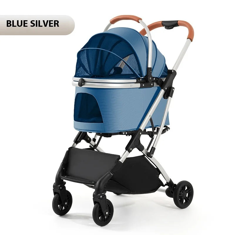 Lightweight Foldable 4-Wheel Pet Stroller for Medium, Large Dogs & Teddy Breeds
