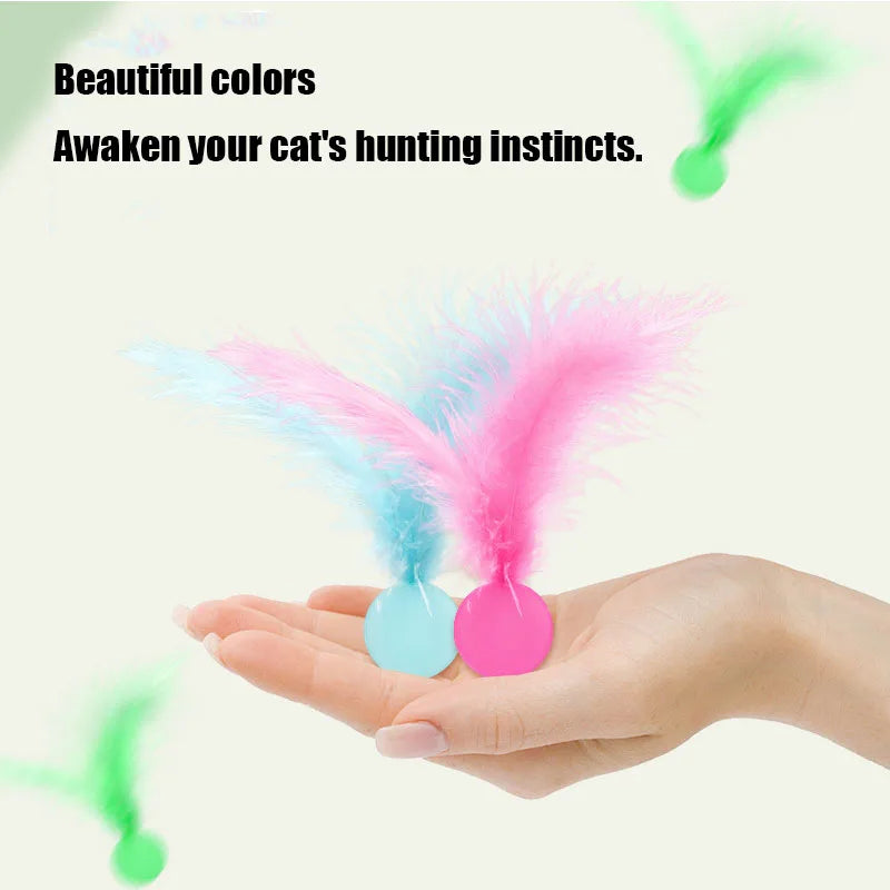 Feather Stick Bouncy Ball Cat Toy with Catnip — Feather Tossing Ball for Interactive Play