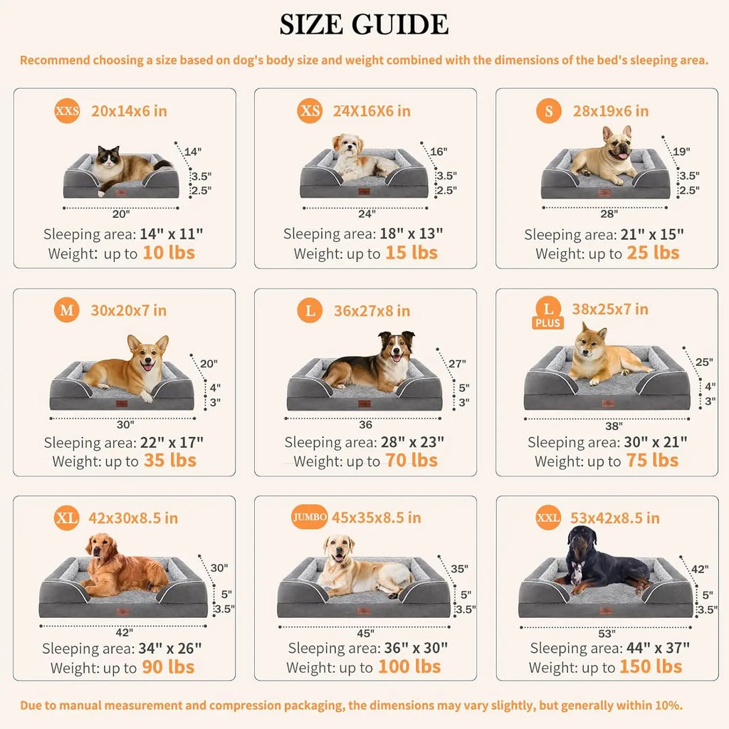 42x30in Orthopedic Dog Bed for Extra Large Dogs