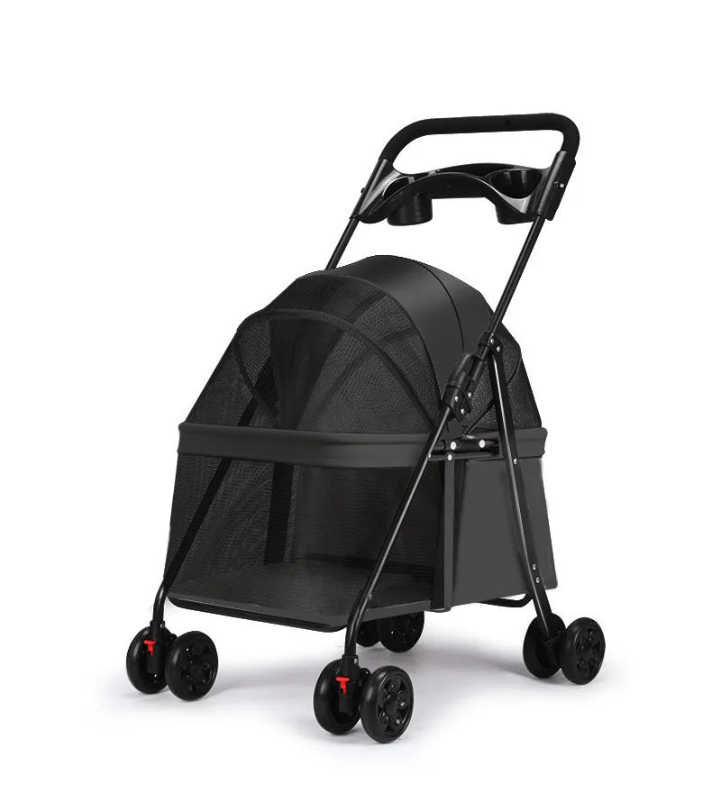 Foldable Small Dog Pet Stroller with Built-In Pet Dish — Convenient On-the-Go Feeding Cart