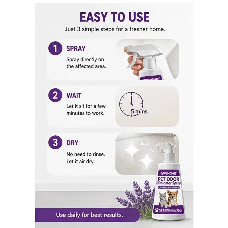 Pet Urine Odor Remover Spray — Fast-Drying, No-Residue Stain & Smell Eliminator