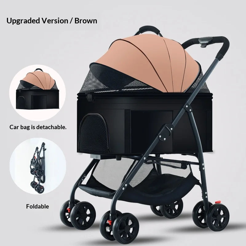 One-Click Foldable Pet Stroller with Mesh Breathable Window for Small & Medium Dogs & Cats — Portable Travel Cart