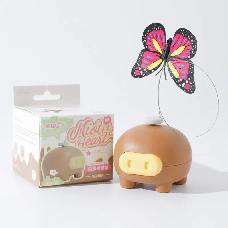 Electric Rotating Cute Pig & Butterfly Cat Teaser Toy — Intelligent Auto-Spinning Interactive Toy
