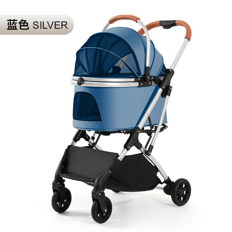 Lightweight Foldable 4-Wheel Pet Stroller for Medium, Large Dogs & Teddy Breeds