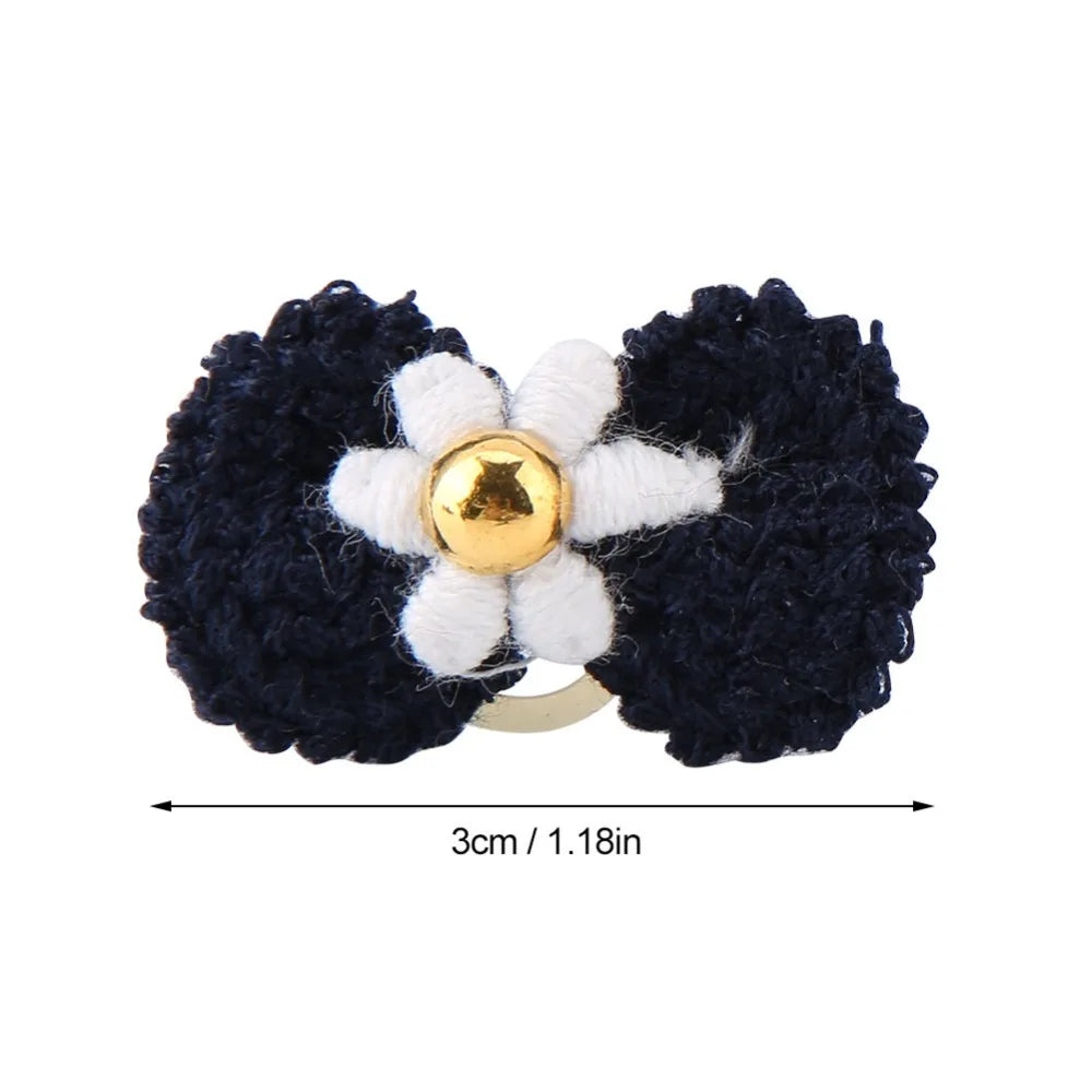 Yarn Bow Pet Hair Ties 12-Pack (Elastic Band, Soft, Various Colors)