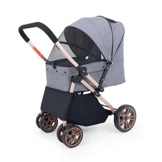 Foldable Pet Stroller Cart with Changeable Handle Configuration for Cats